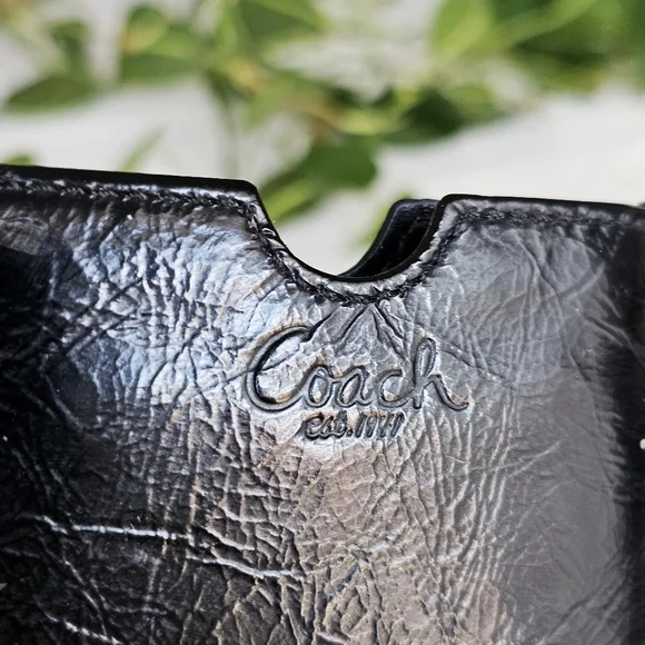 バッグ Vintage Coach Accessory Case with mirror COACH Vintage Black Leather Patent Double Sided Mirror Case